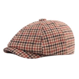 Houndstooth Newsboy Caps for Women Men Cotton Octagonal Hat Retro Baset Painter Peaked Cap Autumn Gorra Inglesa Hombre