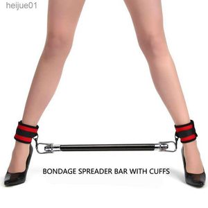 BDSM Bondage 16 Inch Stainless Steel Spreader Bar With Leather Cuffs Fetish Restraint Sex Toys For Couples Adult SM Products L230518