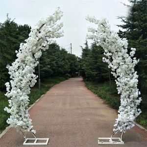 Romantisk bröllopsdekoration Cherry Blossom Arch Door Road Lead Moon -formade bågar hylla med konstgjord blommasats för festbakgrundsmaterial