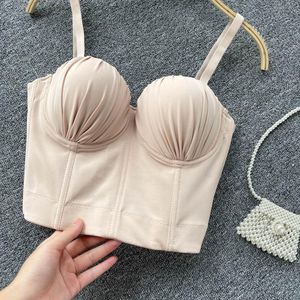 Camis Girls Elegance Stretch Cropped Tank Tops 2022 Spring Summer New Product Female Solid Color Knit Pleated Bras Camisole