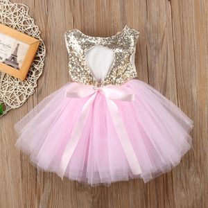 Flickor klänningar prinsessa barn baby klänning för fancy bröllop ärmlös paljetter fest födelsedag dop flicka sommaren 230607