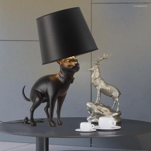 Candeeiros de mesa Candeeiro de arte de escultura de cão com abajur de tecido Moderno minimalista quarto de cabeceira sala de estar estudo iluminação interior E27