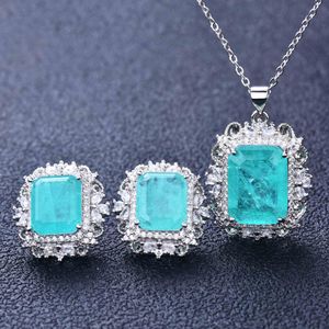 Couple 4ct Paraiba Tourmaline Jewelry set 925 Sterling Silver Promise Party Wedding Earrings Necklace For Women men Jewelry