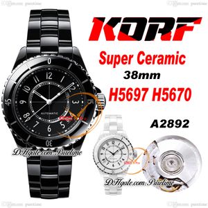 KORF H5697 H5700 38mm A2892 Automatisk unisex Mens Womens Watch Steel Black White Korea Ceramic med armband Super Edition Puretime PBA1