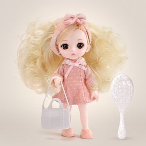 Dockor 112 13 MOVERABLE JOUNTED 16 cm BJD Doll Högkvalitativ modeklänning gör långa peruk härliga plastleksaker för flickor födelsedagspresent 230607