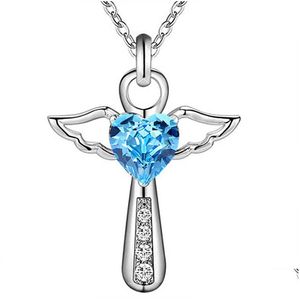 Collane con ciondolo Sier Neclace Collana con croce di Gesù Gioielleria raffinata Doppie ali d'angelo Pendenti con pendenti con zirconi a cuore Dh1Tl