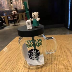 Yüksek Kaliteli Yeni Yaratıcı (Drinkware) Starbucks Kupa Pembe Kiraz Blossom Büyük Kapasiteli Cam Kupası Saman fincan