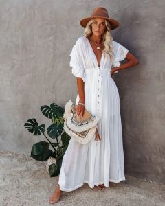 Дизайнерские сексуальные сокрытия длинное белое платье из туника повседневное летнее пляжное платье женщина одежда женщин плюс пляжный костюм платье