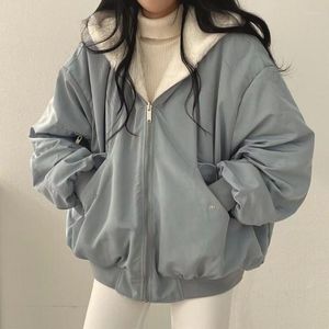 Women's Jackets Thickened Two-Sided Wear Lambswool Cotton Jacket South Korea Plus Down Women'S Winter Zipper Hooded Y2k