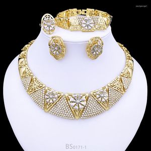 Necklace Earrings Set 18K Gold Plated Dubai Jewelry For Women Ring Bracelet Full Bride Wedding Party Accessories