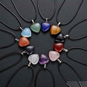 Anhänger Halsketten Naturstein Liebe Herz Halskette Blaue Türkise Rosenquarz Charms Für Jewerly Geschenk Drop Lieferung Schmuck Dhgarden Dha0J