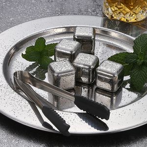 Stainless Steel Ice Cube Stone and Clip Portable Quick Frozen Ice Stone Whisky Chilling Stones Cubes Wine Beer Rock Cooler Home Party Bar Drinks Supplies