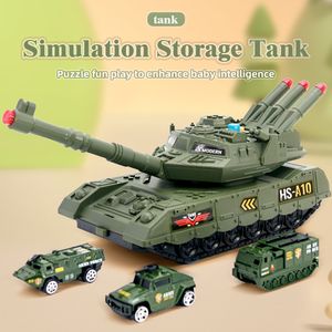 Diecast Model Araba 2 In 1 DIY Montaj Tankları Çocuk Bulma Bulma Ses Hafif Depolama Tank Deformasyonu Diecast Askeri Otopark Oyuncak Hediyesi Çocuklar için 230608