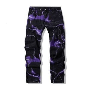 Mens Jeans Vibe Style Lightning Print Tie Dye Men Straight Y2K Брюки хип -хоп винтажные японские женские джинсовые штаны ropa hombre 230607