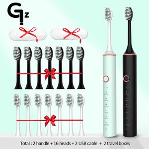 Toothbrush 2023 Sonic Electric ipx7 Adult Timer Brush 18 Mode USB Charger Rechargeable Tooth Brushes Replacement Heads Set 230607