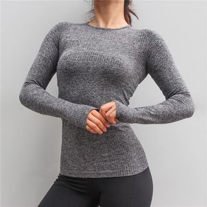 Aktif Gömlekler Kadın Kesintisiz Uzun Kollu Yoga Üst Sıkıştırma Koşu Ceket Spor Spor Salonu Fitness Vücut Geliştirme Egzersiz Tops