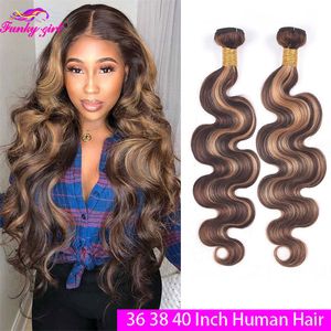 Главные волосы подчеркивают волны тела P427 Blonde Brown Bundles Перуанские плетения волос Связки Ombre Human Hair Custles 230607