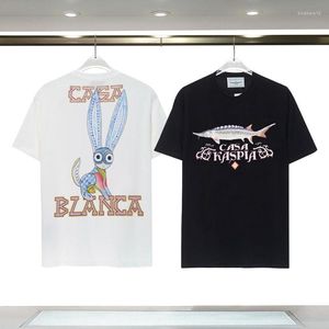 Herr t-skjortor sommarmens t-shirts fisktryck bokstäver logotyp kort ärm hip hop bomull tshirts för män kvinnor