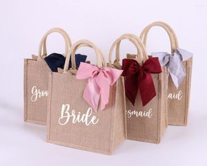 Storage Bags Burlap Tote Personalized Bridesmaid Gift Bag Custom Name Bachelorette Party Beach Jute Mother Of Bride Wedding Favors