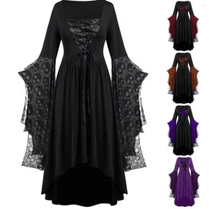 Kvinnors dike rockar vintage halloween cosplay kostym häxa vampyr gotisk klänning spöke klär upp fest tryckt medeltida brud kvinna