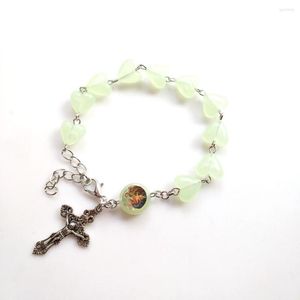 Länk armband cottvogirls vintage cross crucifix charms religiösa lysande hjärtpärlor kedja heliga sakrament dop smycken gåvor