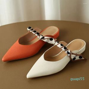 Designer Kleid Schuhe Hausschuhe Pantoletten Sandalen 2023 Sommer Damen Frühling Low Heel Luxus Frau Home Kleidung Elegante Party Orange Slingback