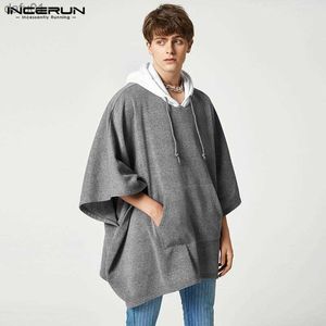 Mężczyźni Nieregularne z kapturem Patchwork z kapturem Pockets Streetwear Loose Cloak Bluz Mężczyźni 2023 Moda Rekret Ponchos S-5xl Inderun L230520