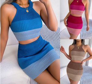 Kadınlar Günlük Elbise 2023 Yaz Yeni Moda Kadın Örme Sarma Kalça Etek Seti Kombinasyon Seksi Sıkı Kadın Elbise