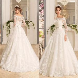 Niestandardowe długie rękawy koronkowe aplikacje Linia sukienki ślubne suknie ślubne 2022 z koralikami Tiul Tiul Tiulle Plus Size Dres251L