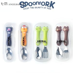 Cups Dishes Utensils Tableware Cartoon Kids Spoon and Fork Set Dessert for Children Baby Gadgets Feedkid Childrens Cutlery 230607