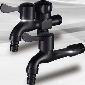 Bathroom Sink Faucets G1/2 Brass Washing Machine Faucet One In And Two Out Dual Switch Control Household Black Single Cold Lengthen Tap