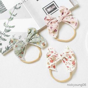 Hårtillbehör Floral Print Baby Girl pannband Bowknot för barn Bomullshuvud Band Nyfödda småbarn Rose Hårband Söt R230608