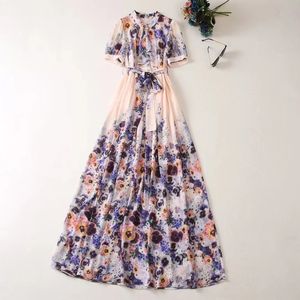 European and American women's clothes 2023 summer new Short sleeve Ruffled edge fashion Floral Print Pleated Dress XXL