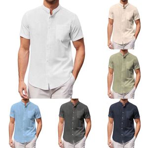 Mens skjorta Nya mäns avslappnade blus bomullslinnor skjorta herrens Henley -skjortor Casual Button Down Short/Long Sleeve Beach Shirt Summer Hippie Hawaiian T Shirts