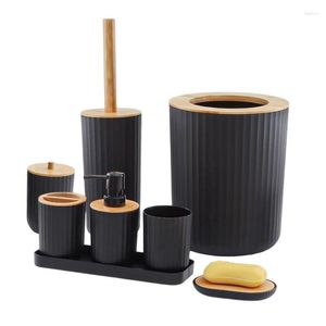 Badtillbehör Set 7st Soap Lotion Dispenser Tandbrushhållare Dish Tumbler Pump Bottle Cup Trash Can Q-Tip Badrumstillbehör