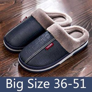 Men Slippers Big Size 47 48 50 Winter Indoor Warm 2023 New Plush Waterproof PU Leather House Women Home Cotton Shoes L230518