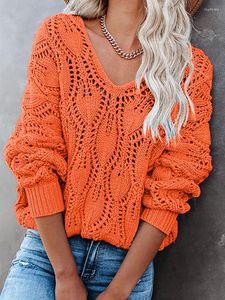 Swetry damskie Fitshinling Hollow Out V Sweet Sweater Pullover Kobiety z dzianiny ubrania jesienne topy moda swobodny szczupły jumper puls femme