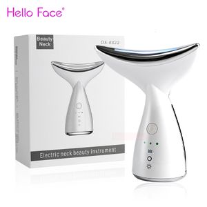 Портативное тонкое оборудование Hello Face Neck Device Massage Massage Led Pon Therapy Therapy Ion Inveloction Skin Cengle Creament Double Cni -Care 230608