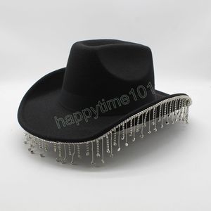 Handmade Rhinestone Felt Fedoras Hats for Women Ele Wide Brim Formal Wedding Hat Party Dress Cap