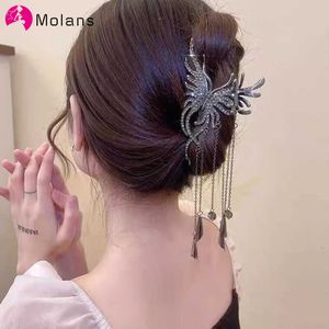 ダングルシャンデリアモランスメタルラインストーンラインストーン蝶のヘアクリップヘッドヘッドヘッドヘッドヘッドファッションチェーンクリスタルヘアクローバレットヘアピンヘアアクセサリーZ0608