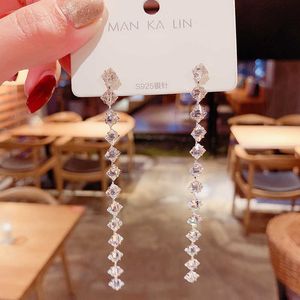 Dangle Chandelier 2021 Elegant Female Square Zircon Drop Earrings Charm Bride Wedding Earrings For Women Fashion Silver Color Tassel Long Earrings Z0608