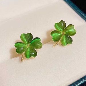 Dangle Chandelier New Green Opal Four Leaf Clover Earrings Charm Women Delicate Stud Earring Elegant Symbolize Lucky Jewelry Banquet Gift Earring Z0608