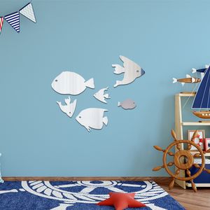 Marin fisk akryl spegel vägg klistermärken badrum självhäftande barn rum dekoration kakel vägg klistermärken rum dekoration