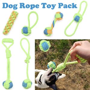 7st Dog Toys Cotton Rope Chew Ball Dog Knot Tänder Rengöring Toy Pack Hållbar stor hund leksaksträning Interaktiv knut rep Ty0102