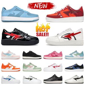 2023 Luxus Bapestas Freizeitschuhe Frau Männer Mode Lackleder Sneaker Lackleder Weiß Blau Grün Hai Schwarz Weiß Witwe Designer Sneakers Chaussures