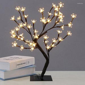 Night Lights LED Decor Desk Lamp Cherry Blossom Tree Nordic Crystal Flower Table Light For Bedroom Bedside Decorative