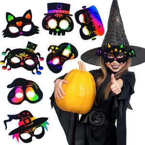 Maschere per feste Magic Rainbow Scratch Painting Mask Cartoon Pumpkin Ghost Bat Spider Childrens Education Toy Halloween Giocattoli fai da te 230607