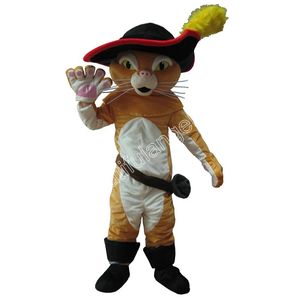 Il gatto con gli stivali per adulti Costume da mascotte per gatti Personaggio dei cartoni animati Vestito completo Festa di Halloween Carnevale all'aperto Festival Vestito operato per uomo Donna