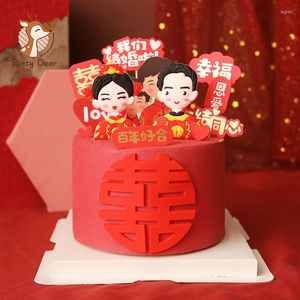 Festive Supplies Chinese Style Bride And Groom Figurines Funny Lovely Wedding Cake Toppers Stand Topper Decoration Marry Figurine