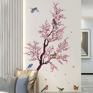 Wall Stickers Pink Plum Tree Birds Home Room Decoration Poster Bedroom Adhesive Wallpaper Wall Furniture House Interior Decor